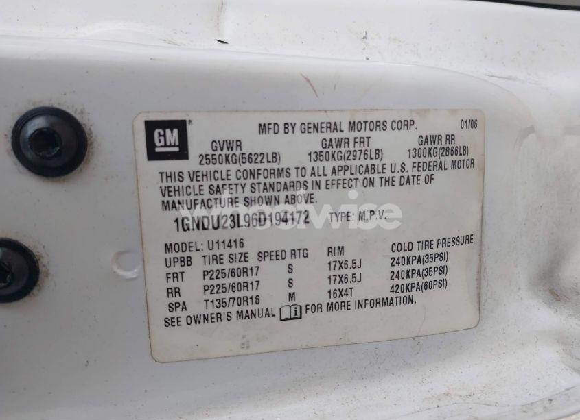 Photo 9 of 2006 Chevrolet Uplander LS (VIN 1GNDU23L96D194172)