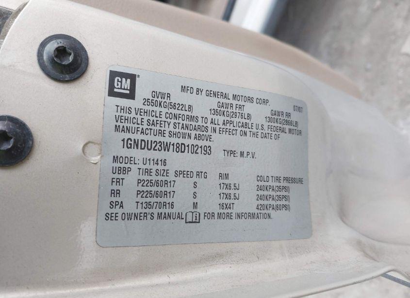 Photo 9 of 2008 Chevrolet Uplander LS (VIN 1GNDU23W18D102193)