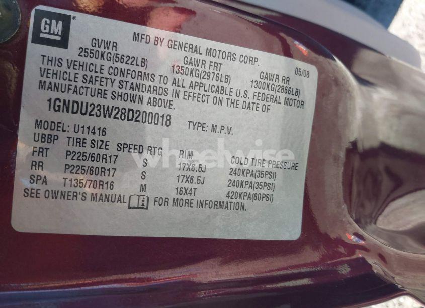 Photo 9 of 2008 Chevrolet Uplander LS (VIN 1GNDU23W28D200018)