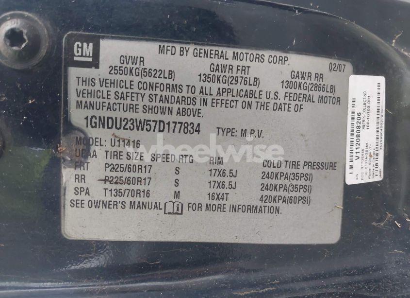 Photo 9 of 2007 Chevrolet Uplander LS (VIN 1GNDU23W57D177834)