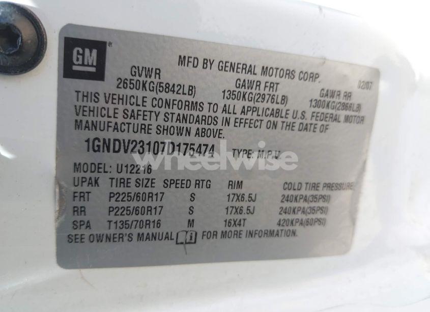Photo 9 of 2007 Chevrolet Uplander LS (VIN 1GNDV23107D175474)