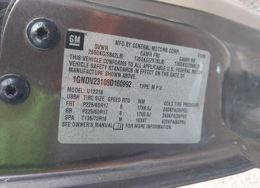 Photo 9 of 2008 Chevrolet Uplander LS (VIN 1GNDV23108D160992)