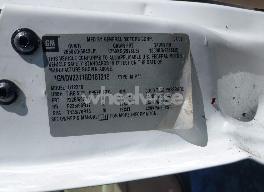 Photo 9 of 2008 Chevrolet Uplander LS (VIN 1GNDV23118D187215)