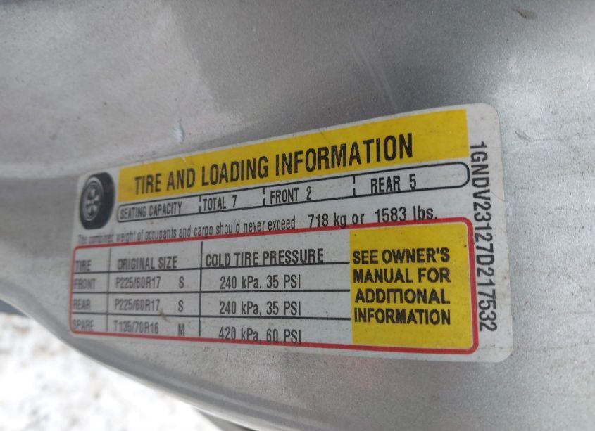 Photo 9 of 2007 Chevrolet Uplander LS (VIN 1GNDV23127D217532)