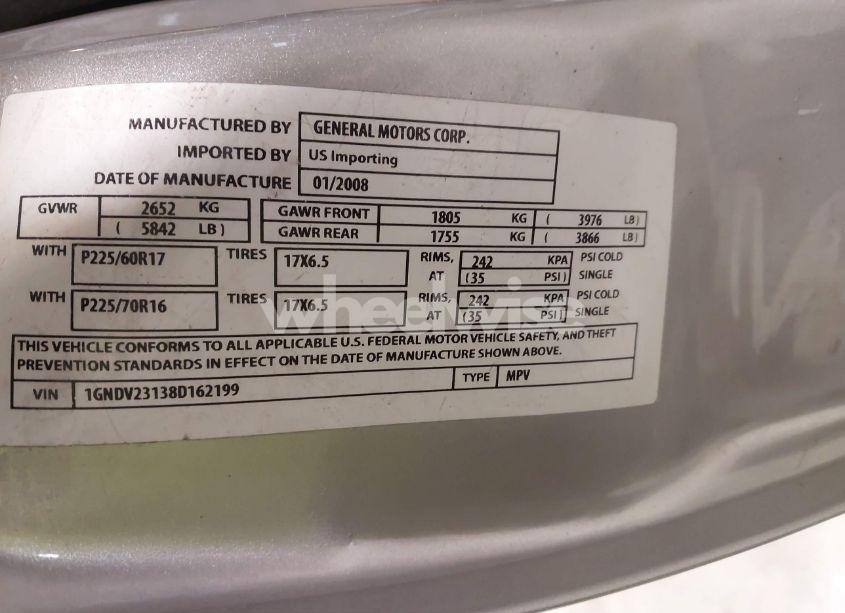 Photo 9 of 2008 Chevrolet Uplander LS (VIN 1GNDV23138D162199)