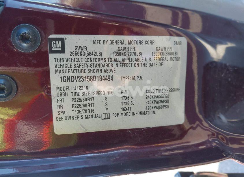 Photo 9 of 2008 Chevrolet Uplander LS (VIN 1GNDV23158D184494)