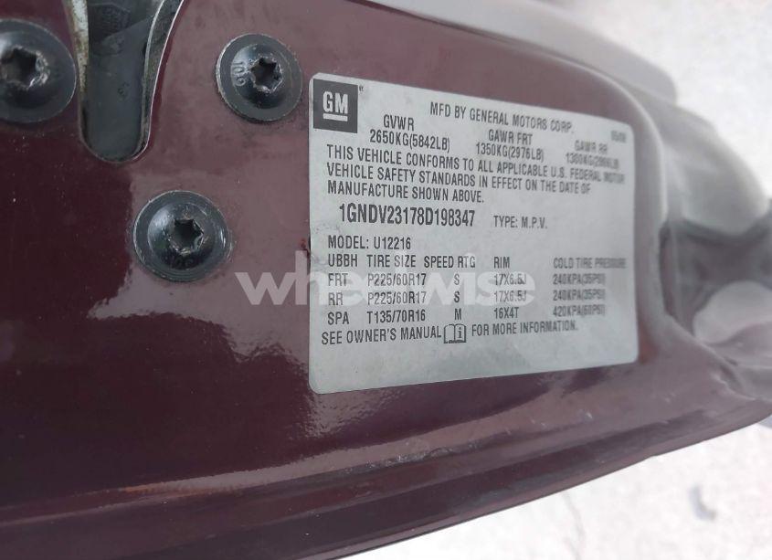 Photo 9 of 2008 Chevrolet Uplander LS (VIN 1GNDV23178D198347)