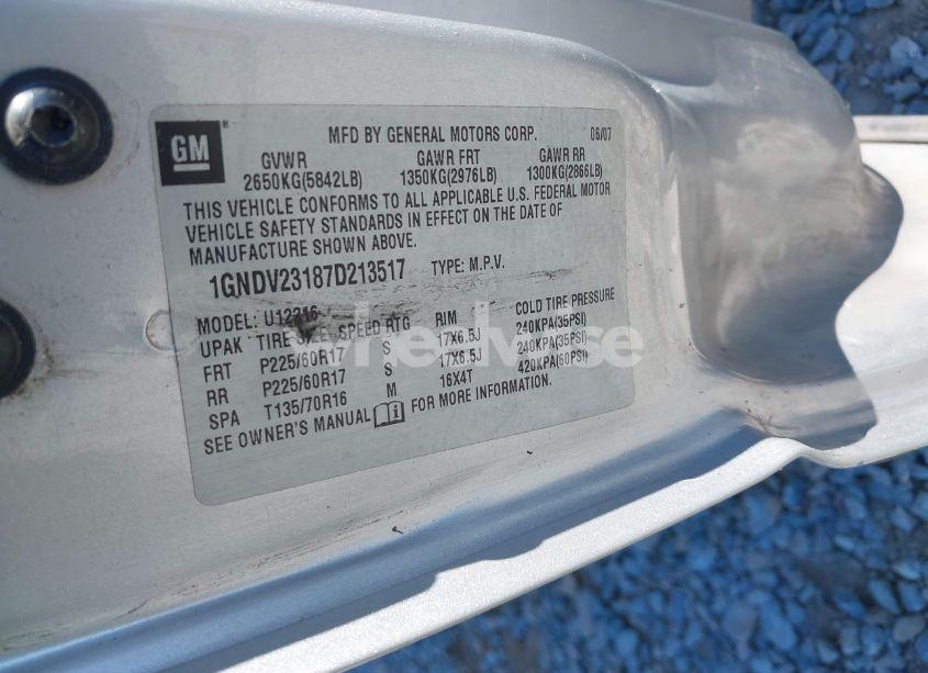 Photo 9 of 2007 Chevrolet Uplander LS (VIN 1GNDV23187D213517)