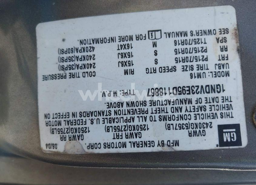 Photo 9 of 2005 Chevrolet Venture LS (VIN 1GNDV23E95D118867)