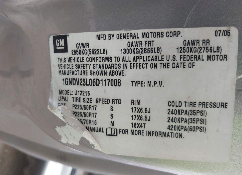 Photo 9 of 2006 Chevrolet Uplander LS (VIN 1GNDV23L06D117008)