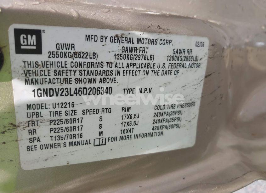 Photo 9 of 2006 Chevrolet Uplander LS (VIN 1GNDV23L46D206340)