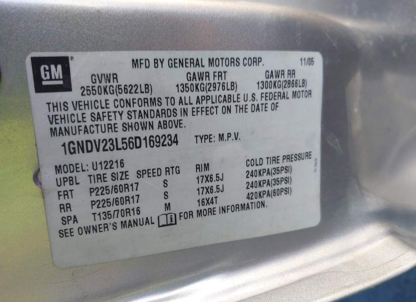 Photo 9 of 2006 Chevrolet Uplander LS (VIN 1GNDV23L56D169234)