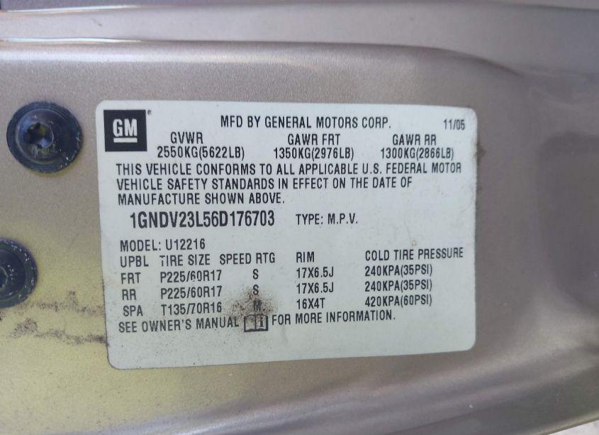 Photo 9 of 2006 Chevrolet Uplander LS (VIN 1GNDV23L56D176703)