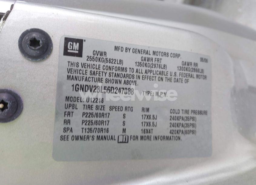 Photo 9 of 2006 Chevrolet Uplander LS (VIN 1GNDV23L56D247088)