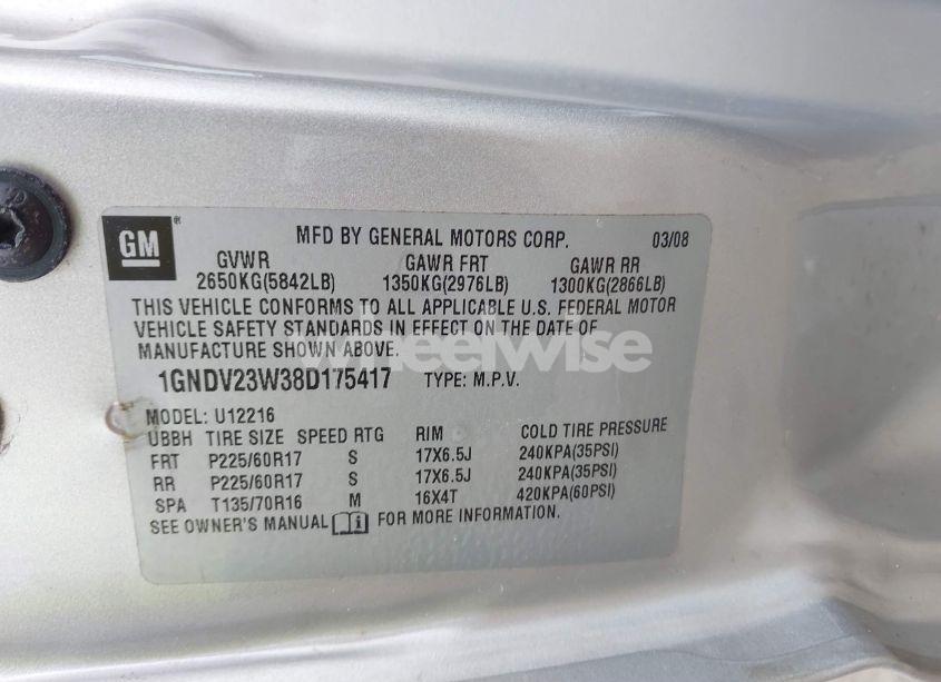 Photo 9 of 2008 Chevrolet Uplander LS (VIN 1GNDV23W38D175417)