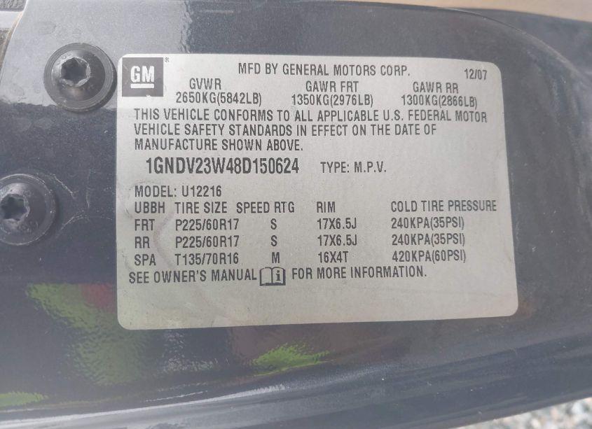 Photo 9 of 2008 Chevrolet Uplander LS (VIN 1GNDV23W48D150624)