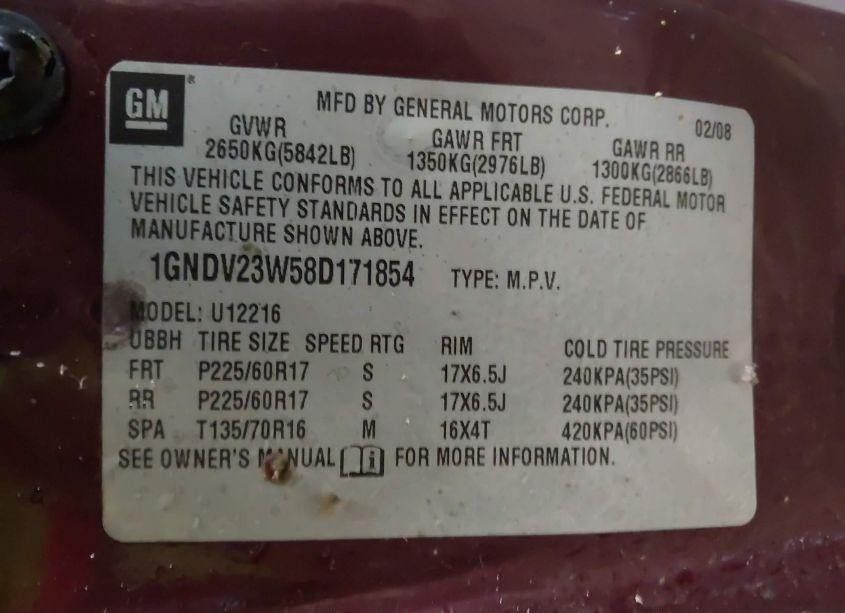 Photo 9 of 2008 Chevrolet Uplander LS (VIN 1GNDV23W58D171854)