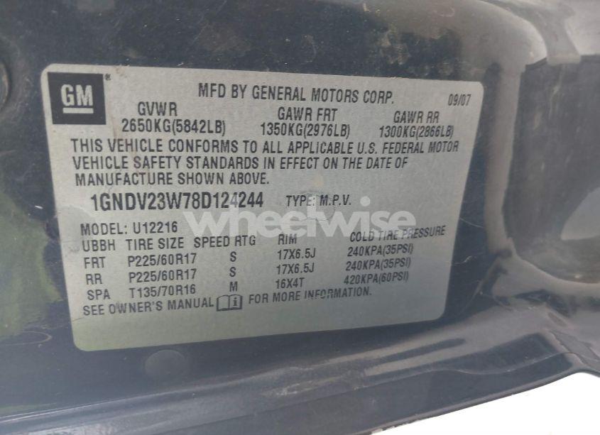 Photo 9 of 2008 Chevrolet Uplander LS (VIN 1GNDV23W78D124244)