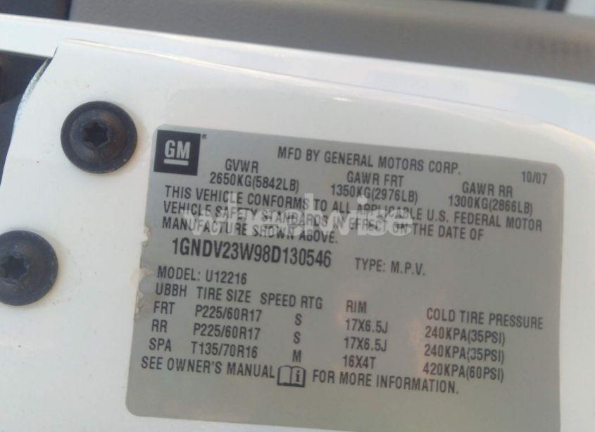 Photo 9 of 2008 Chevrolet Uplander LS (VIN 1GNDV23W98D130546)