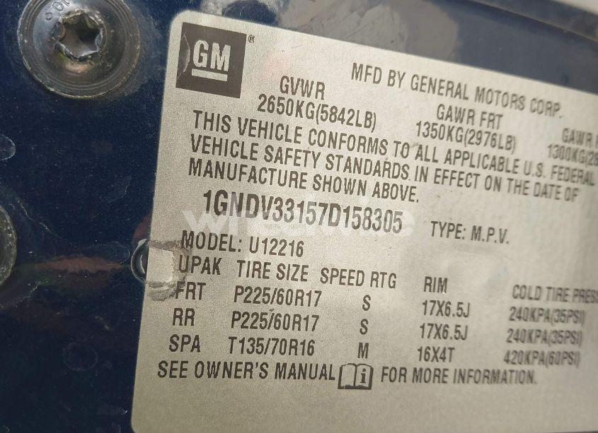 Photo 9 of 2007 Chevrolet Uplander LT (VIN 1GNDV33157D158305)