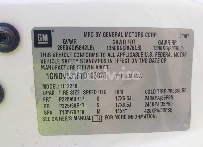 Photo 9 of 2007 Chevrolet Uplander LT (VIN 1GNDV33167D165876)