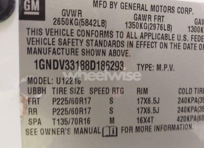 Photo 9 of 2008 Chevrolet Uplander LT (VIN 1GNDV33188D186293)