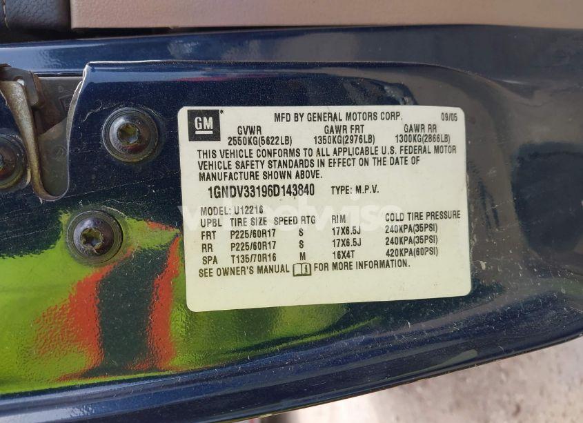 Photo 9 of 2006 Chevrolet Uplander LT (VIN 1GNDV33196D143840)