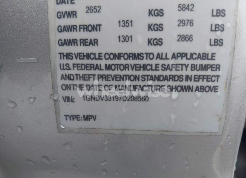 Photo 9 of 2007 Chevrolet Uplander LT (VIN 1GNDV33197D208560)