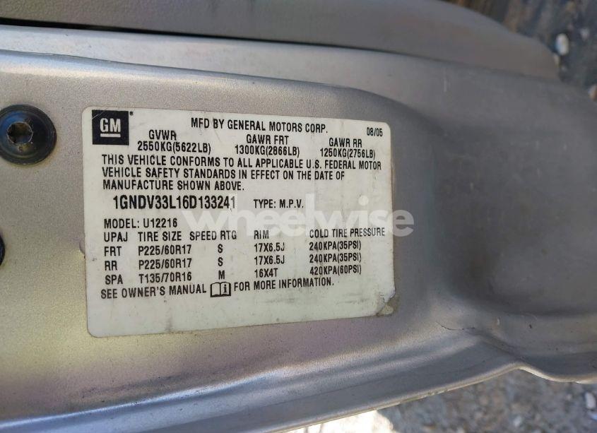 Photo 9 of 2006 Chevrolet Uplander LT (VIN 1GNDV33L16D133241)