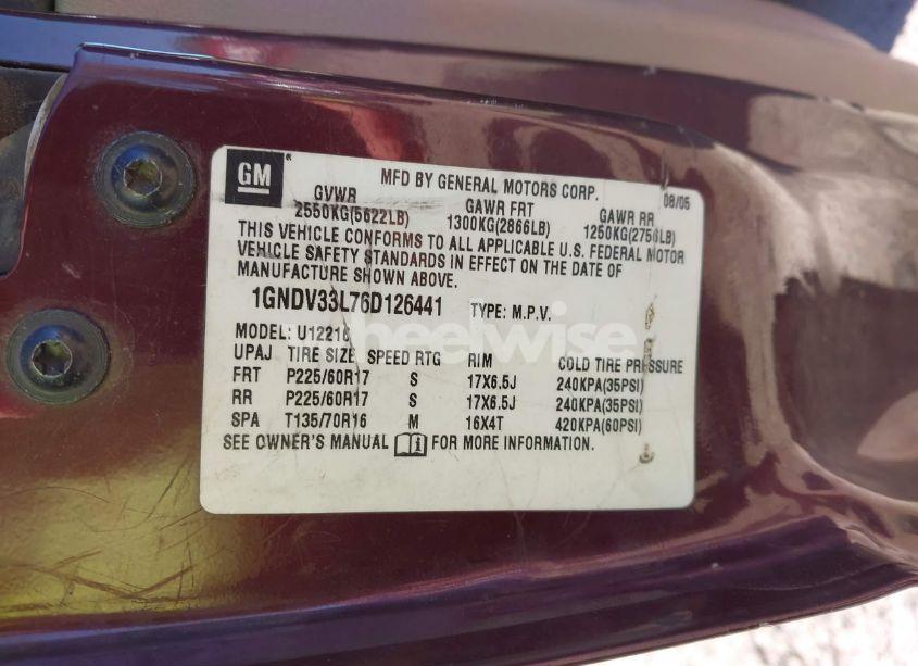 Photo 9 of 2006 Chevrolet Uplander LT (VIN 1GNDV33L76D126441)