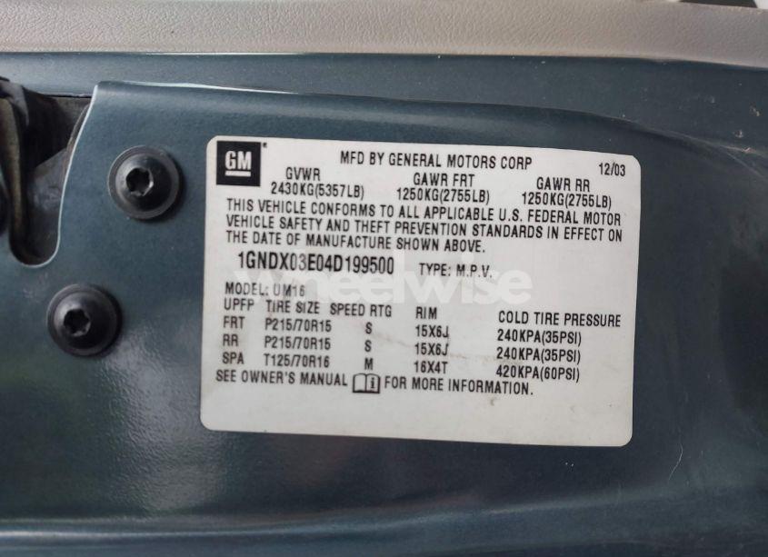 Photo 9 of 2004 Chevrolet Venture LS (VIN 1GNDX03E04D199500)