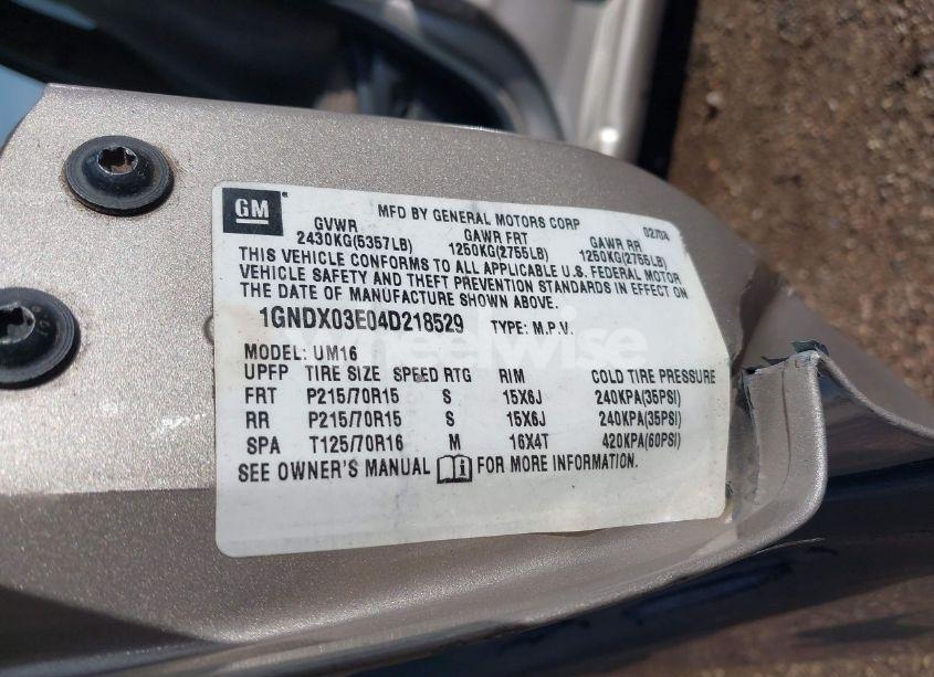 Photo 9 of 2004 Chevrolet Venture LS (VIN 1GNDX03E04D218529)