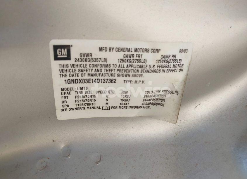 Photo 9 of 2004 Chevrolet Venture LS (VIN 1GNDX03E14D137362)