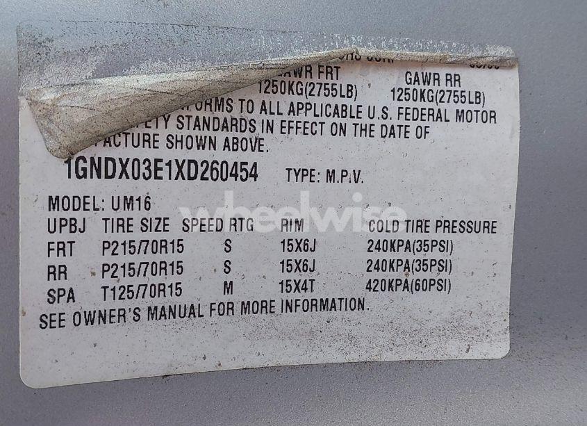 Photo 9 of 1999 Chevrolet Venture (VIN 1GNDX03E1XD260454)