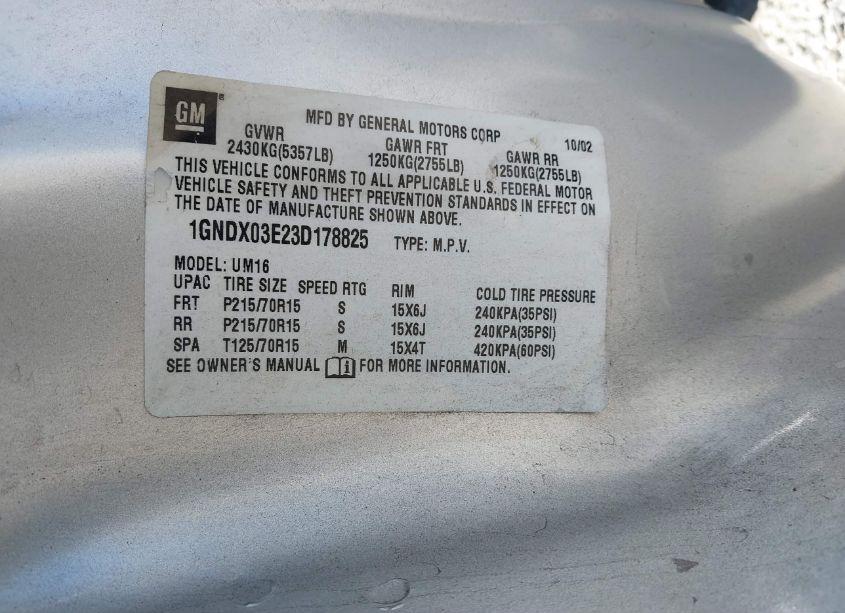 Photo 9 of 2003 Chevrolet Venture LS (VIN 1GNDX03E23D178825)