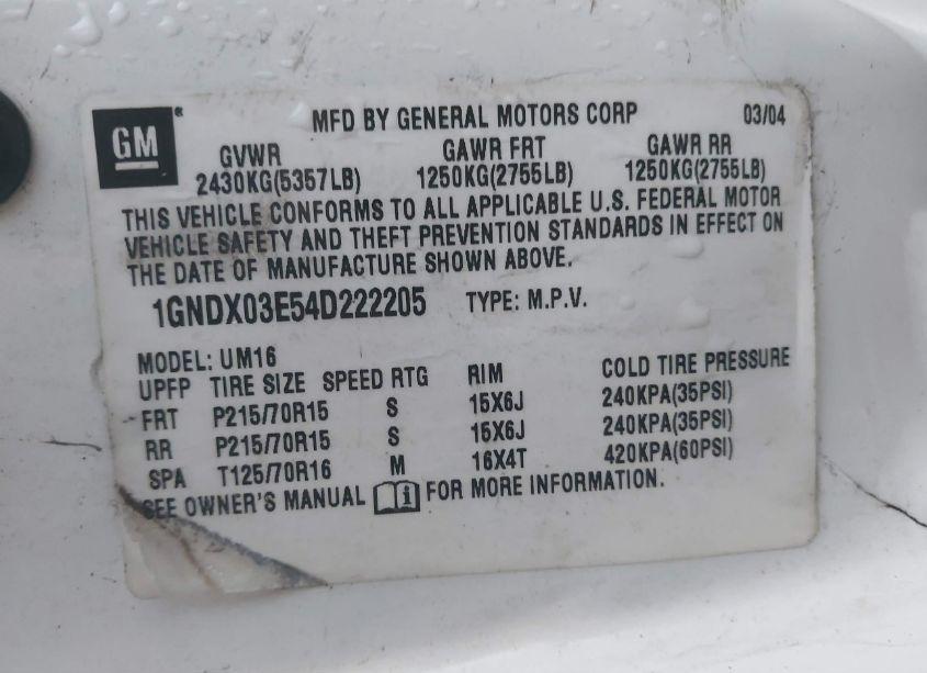 Photo 9 of 2004 Chevrolet Venture LS (VIN 1GNDX03E54D222205)