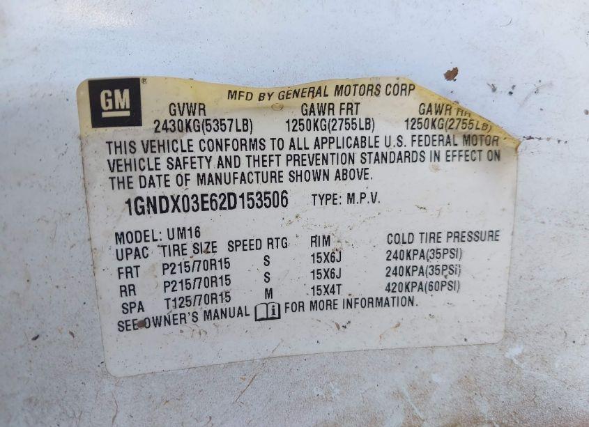 Photo 9 of 2002 Chevrolet Venture LS (VIN 1GNDX03E62D153506)