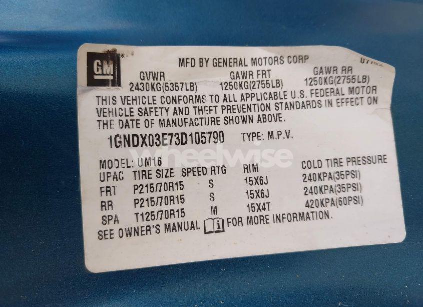 Photo 9 of 2003 Chevrolet Venture LT W/1SD (VIN 1GNDX03E73D105790)