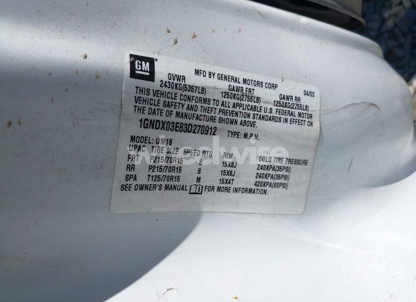 Photo 9 of 2003 Chevrolet Venture LS (VIN 1GNDX03E83D270912)