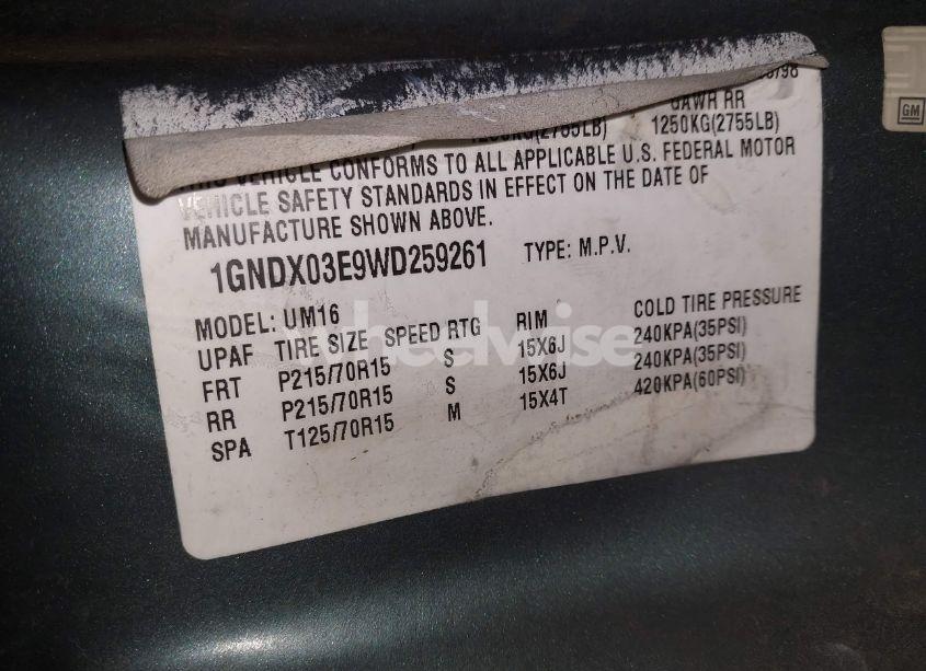 Photo 9 of 1998 Chevrolet Venture (VIN 1GNDX03E9WD259261)