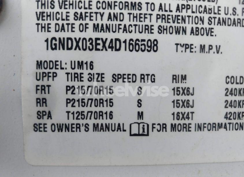 Photo 9 of 2004 Chevrolet Venture LS (VIN 1GNDX03EX4D166598)