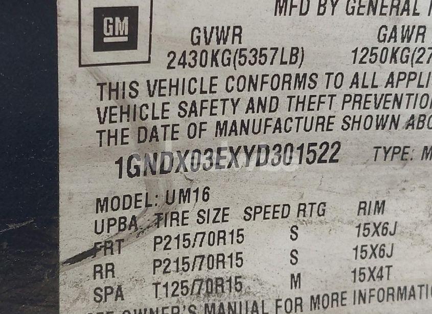 Photo 9 of 2000 Chevrolet Venture LT (VIN 1GNDX03EXYD301522)