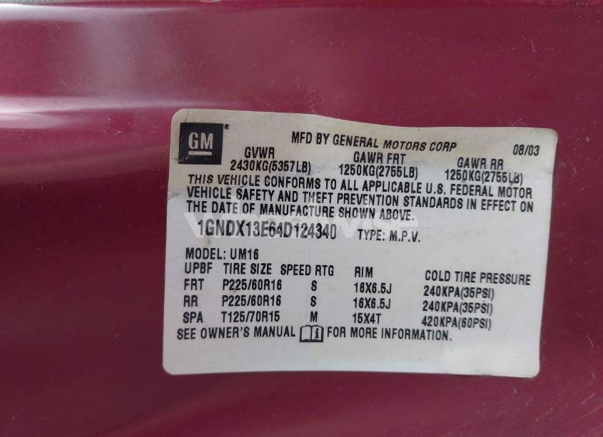 Photo 9 of 2004 Chevrolet Venture LT (VIN 1GNDX13E64D124340)