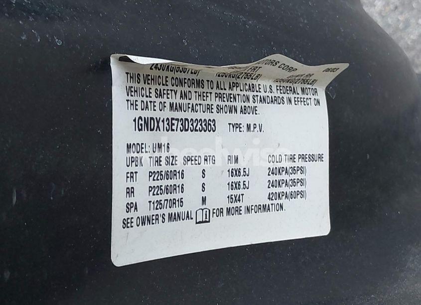 Photo 9 of 2003 Chevrolet Venture LT W/1SG (VIN 1GNDX13E73D323363)