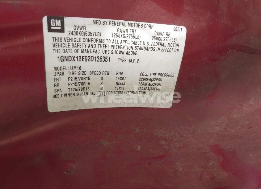 Photo 9 of 2002 Chevrolet Venture WARNER BROS. EDITION (VIN 1GNDX13E92D136351)