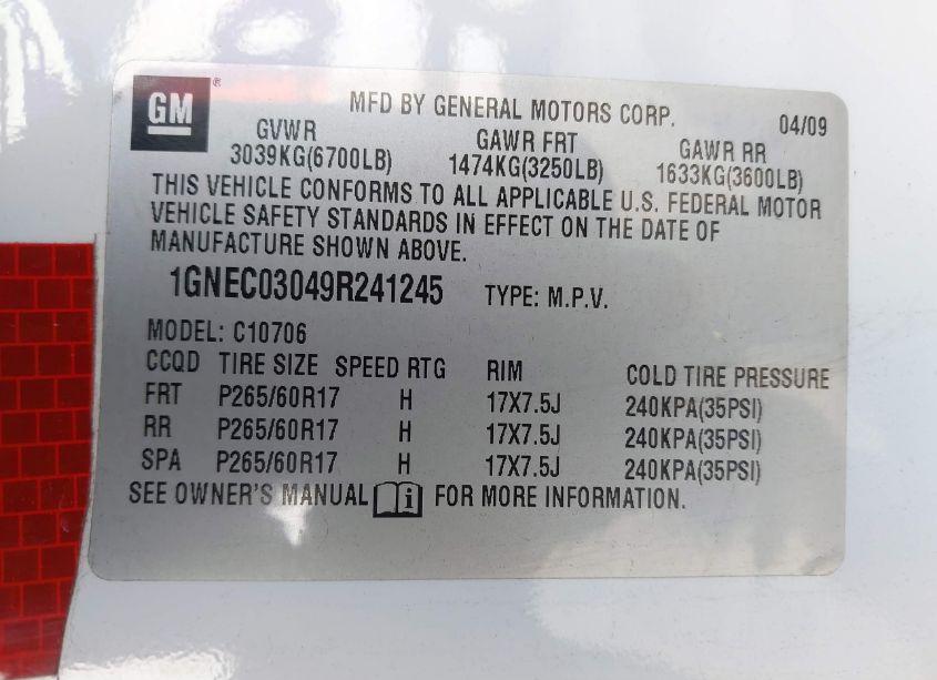 Photo 9 of 2009 Chevrolet Tahoe POLICE (VIN 1GNEC03049R241245)