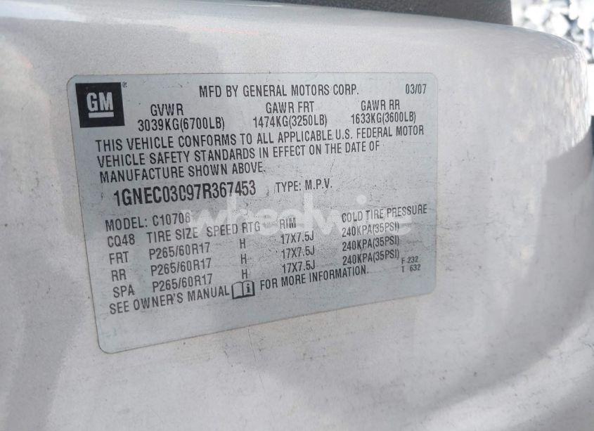 Photo 9 of 2007 Chevrolet Tahoe POLICE (VIN 1GNEC03097R367453)