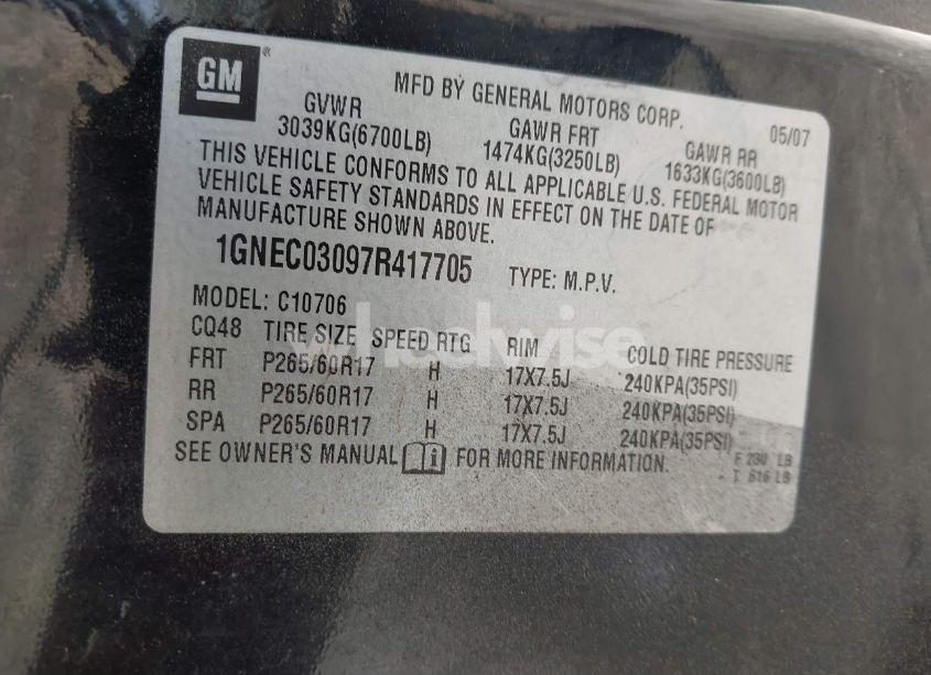 Photo 9 of 2007 Chevrolet Tahoe POLICE (VIN 1GNEC03097R417705)