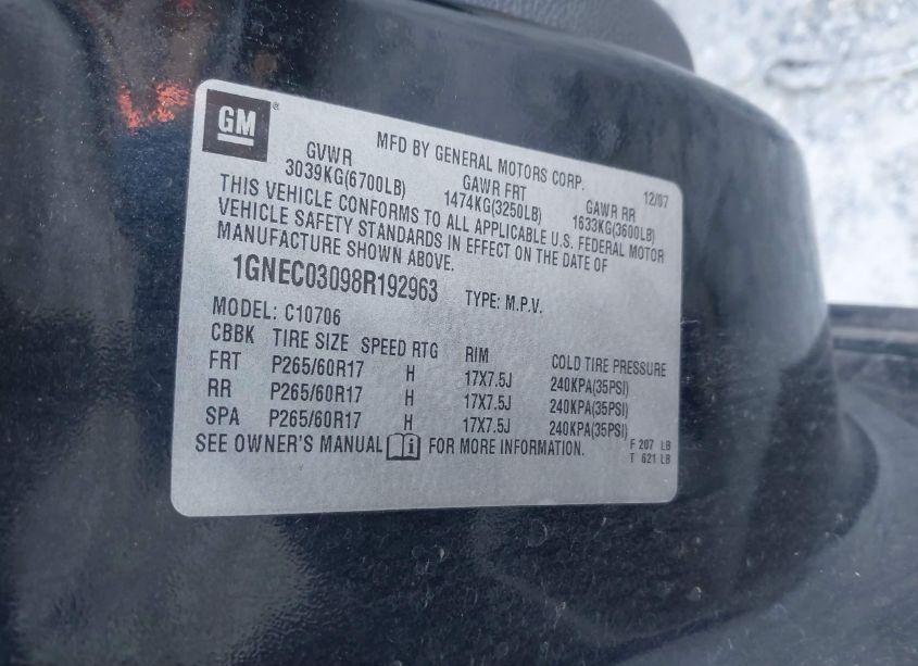 Photo 9 of 2008 Chevrolet Tahoe POLICE (VIN 1GNEC03098R192963)