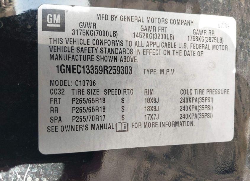 Photo 9 of 2009 Chevrolet Tahoe LS (VIN 1GNEC13359R259303)